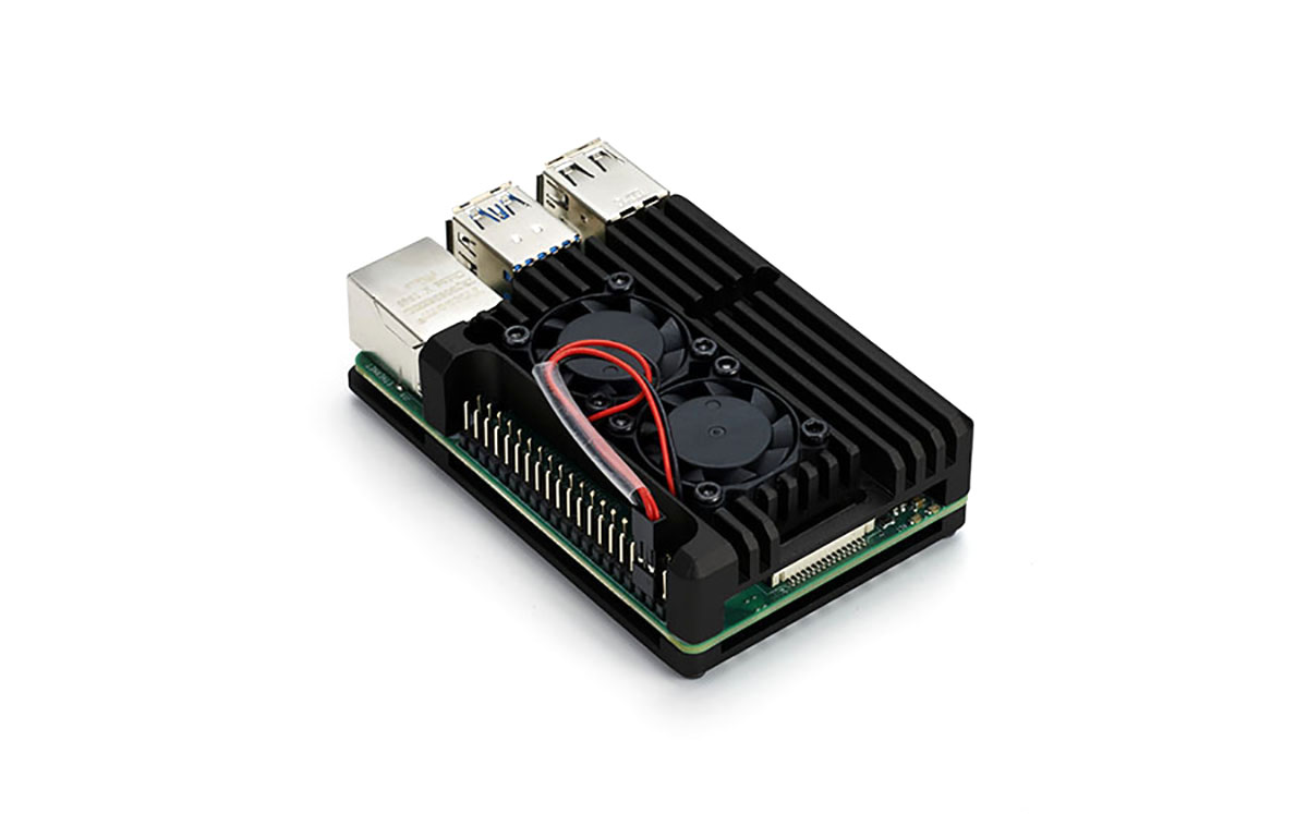 Raspberry Pi 4用 デュアルファン アルミケース ネジ穴付き金属脚付き